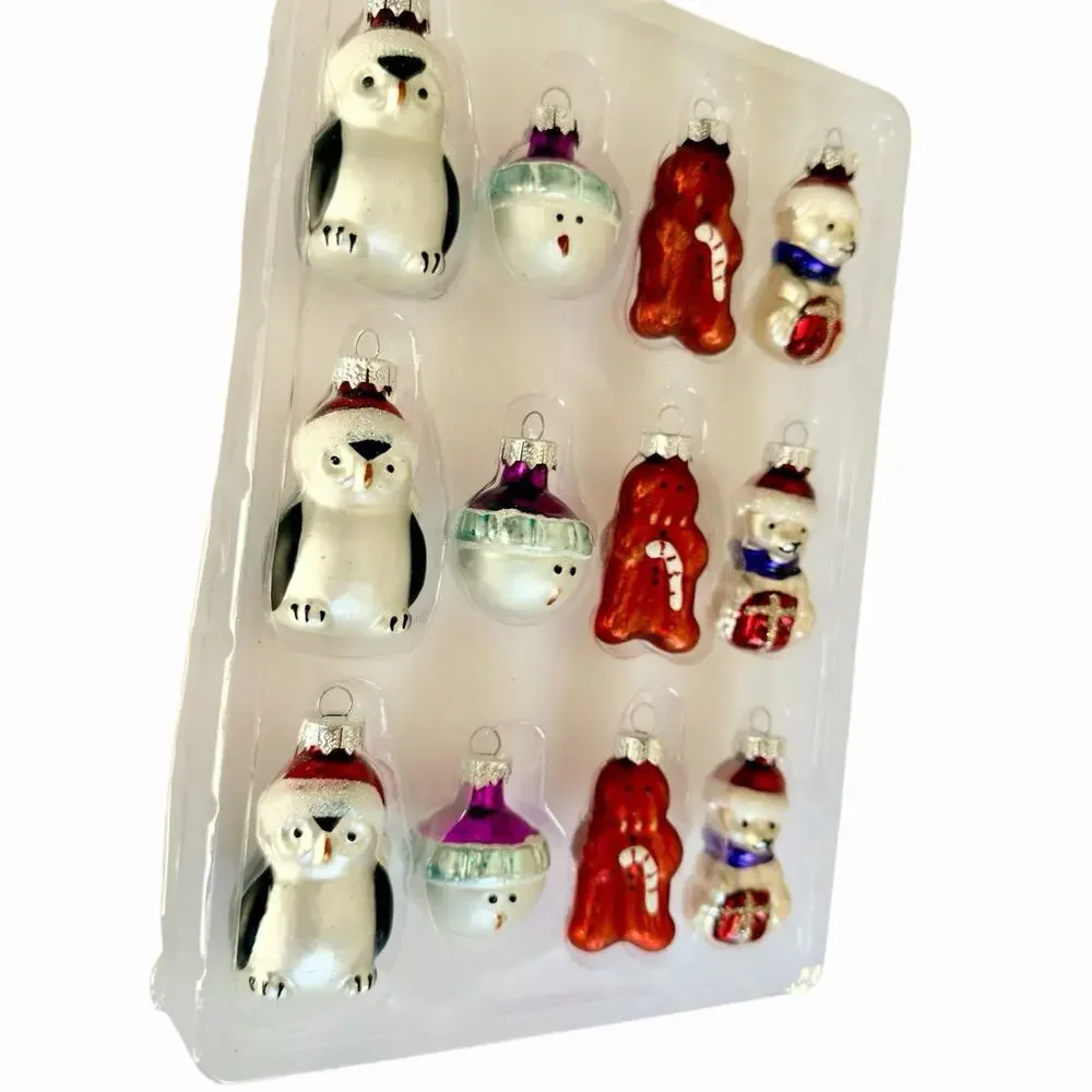 Pottery Barn Mini Mercury Glass Ornaments Set Of 12 North Pole Gingerbread NIB